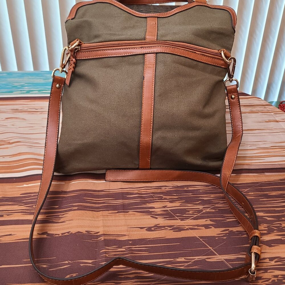 Sole Society Kasey Foldover Messenger Navy Olive Color Canvas Material